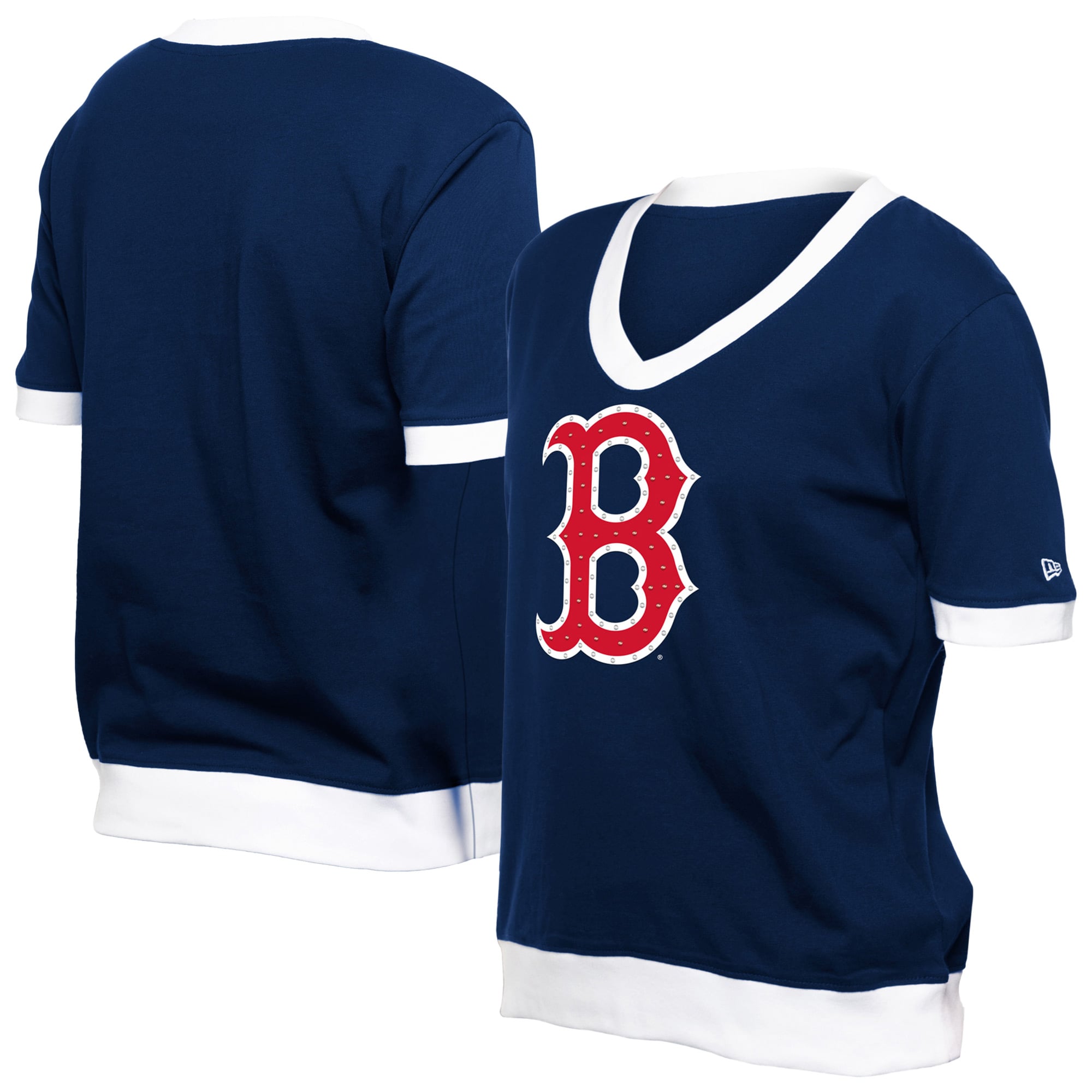 Women's New Era  Navy Boston Red Sox Game Day Rhinestone V-Neck T-Shirt